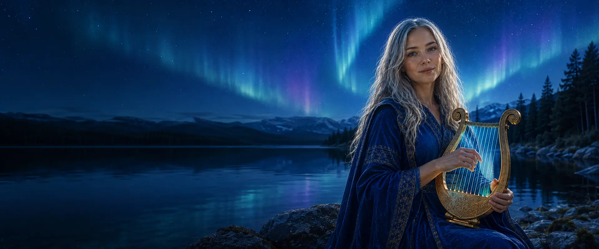 Hexelyra Silvervind, den silverhåriga digitala artisten med sin gyllene lyra